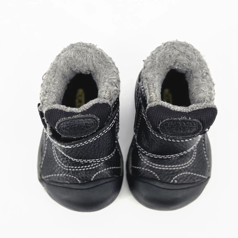 KEEN Kids Kootenay Black Leather Fleece Lined Winter Booties Shoes SZ 4 Toddler